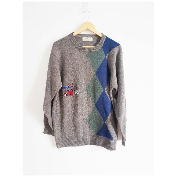 Vintage Pure Wool Dog Sweater Size L Shetland Wool Scotland Sweater - Picture 10 of 10